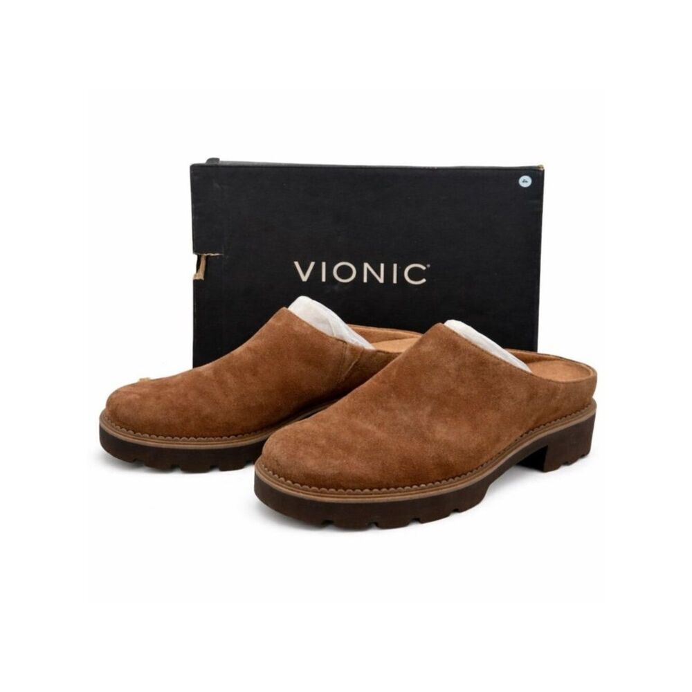 Vionic Fairfax Hazelnut Suede Leather Supportive Mule Clog Lug Sole Women’s 10 - Picture 7 of 12